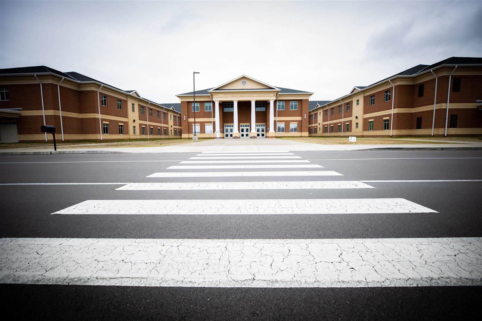 Building across the crosswalk