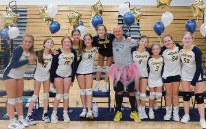 LMS volleyball team with coach