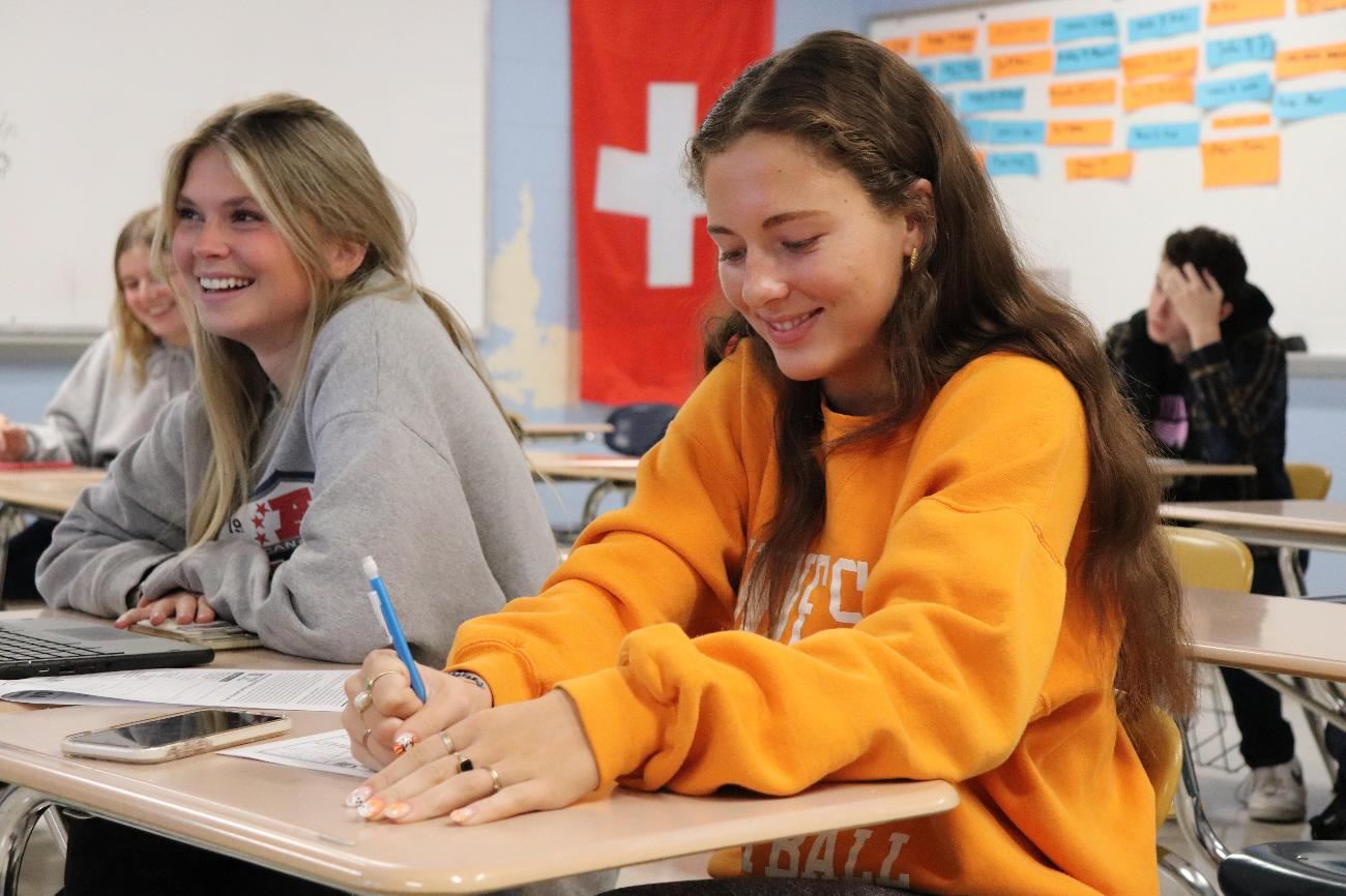 students in class working