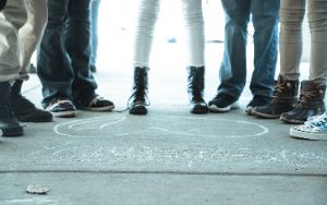  student feet in a circle