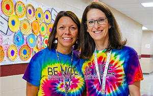  two teachers in tie dye shirts
