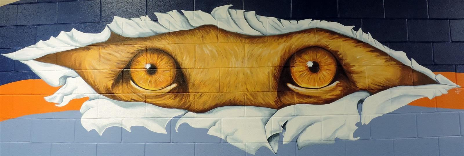 A picture of one of the murals on the walls at Sunset Middle. This painting includes tiger eyes.