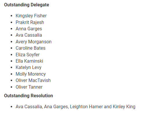 List of Hillsboro Students who received an award.
