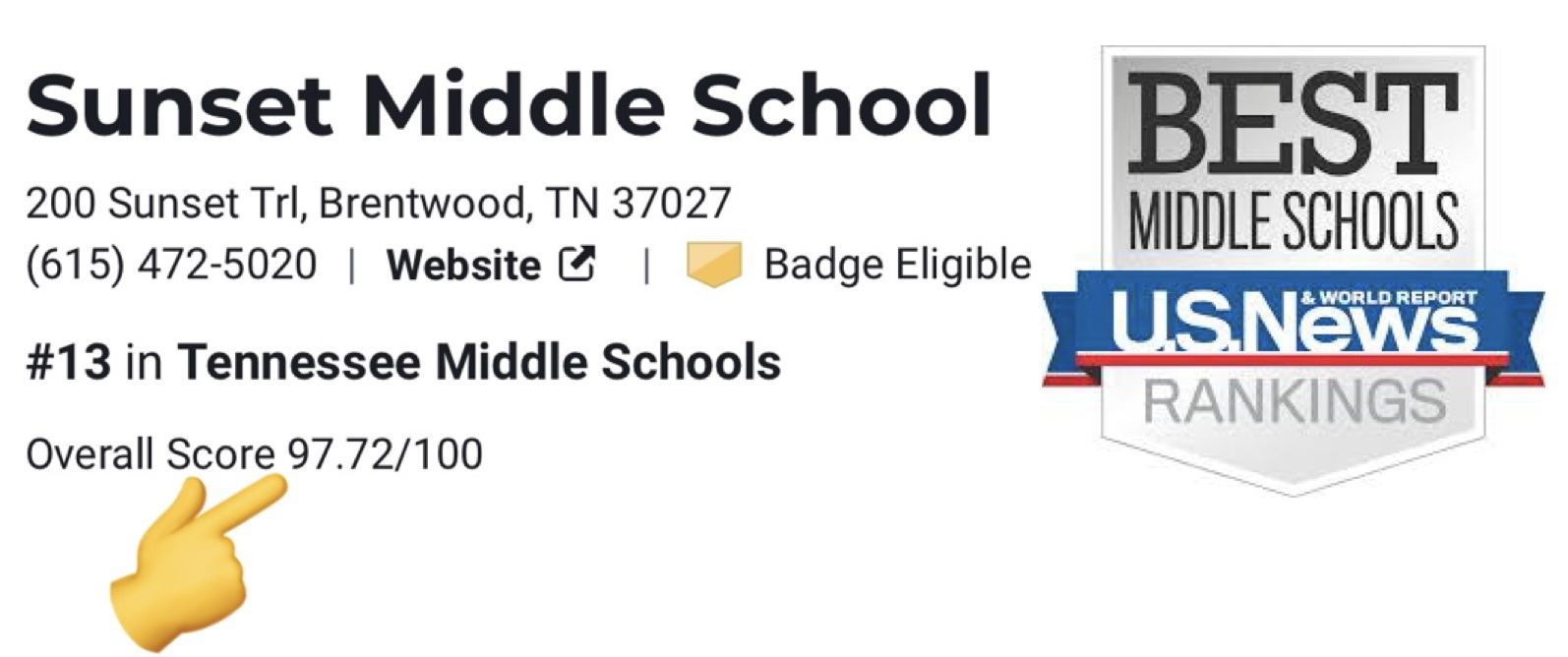 Sunset Middle earned Reward School distinction.