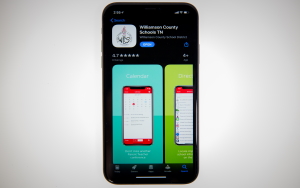 Image shows mobile phone displaying the Williamson County Schools app.