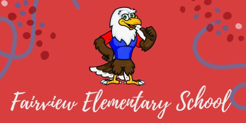 red background with eagle and says fairview elementary school 