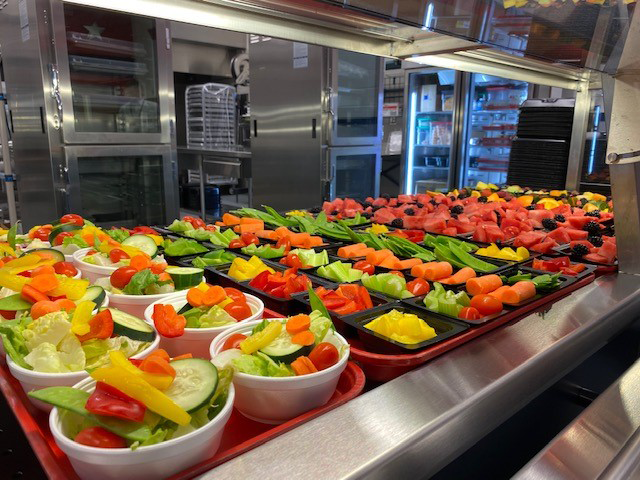 Fruits and veggies in the cafeteria