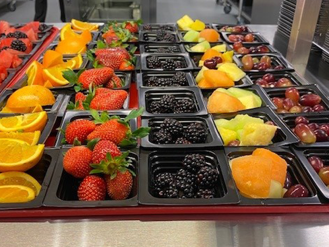 Fruits and veggies in the cafeteria