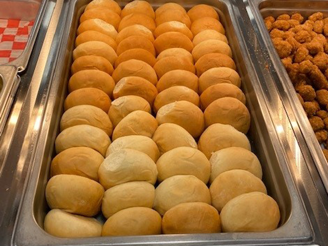 Warm rolls in the cafeteria