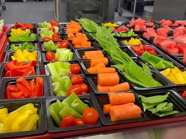 Veggies and salads in the cafeteria