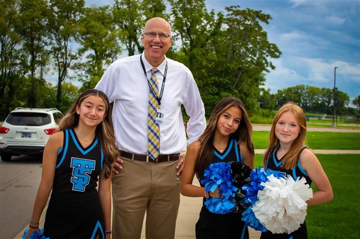 Super Golden with the TSMS cheerleaders on the first day of school