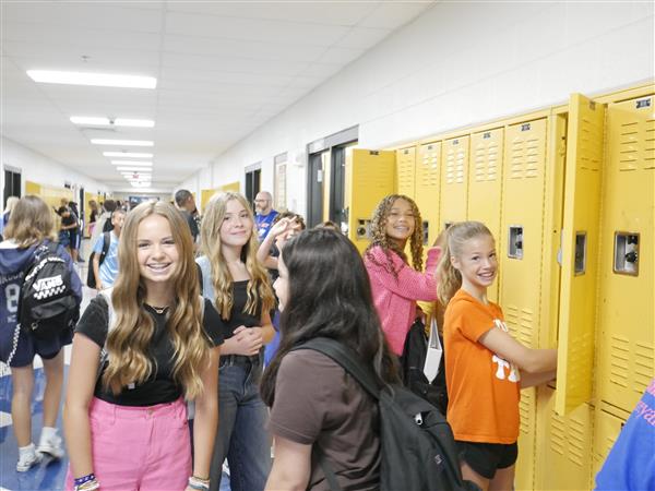 students in hallway and at lockers